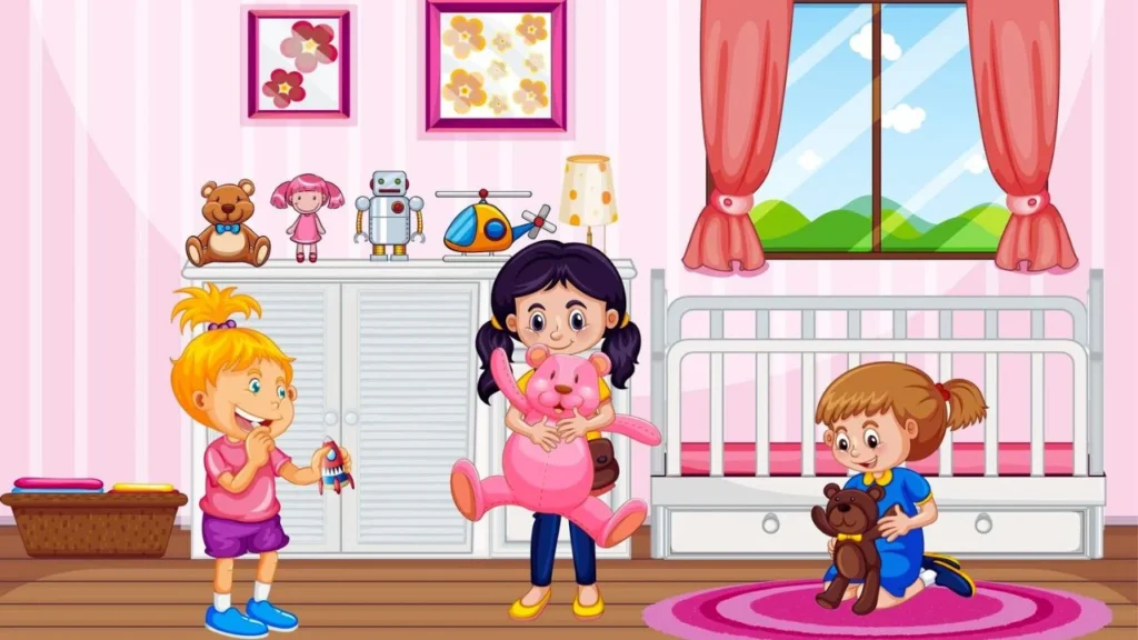 Soft pastel dollhouse wallpaper.